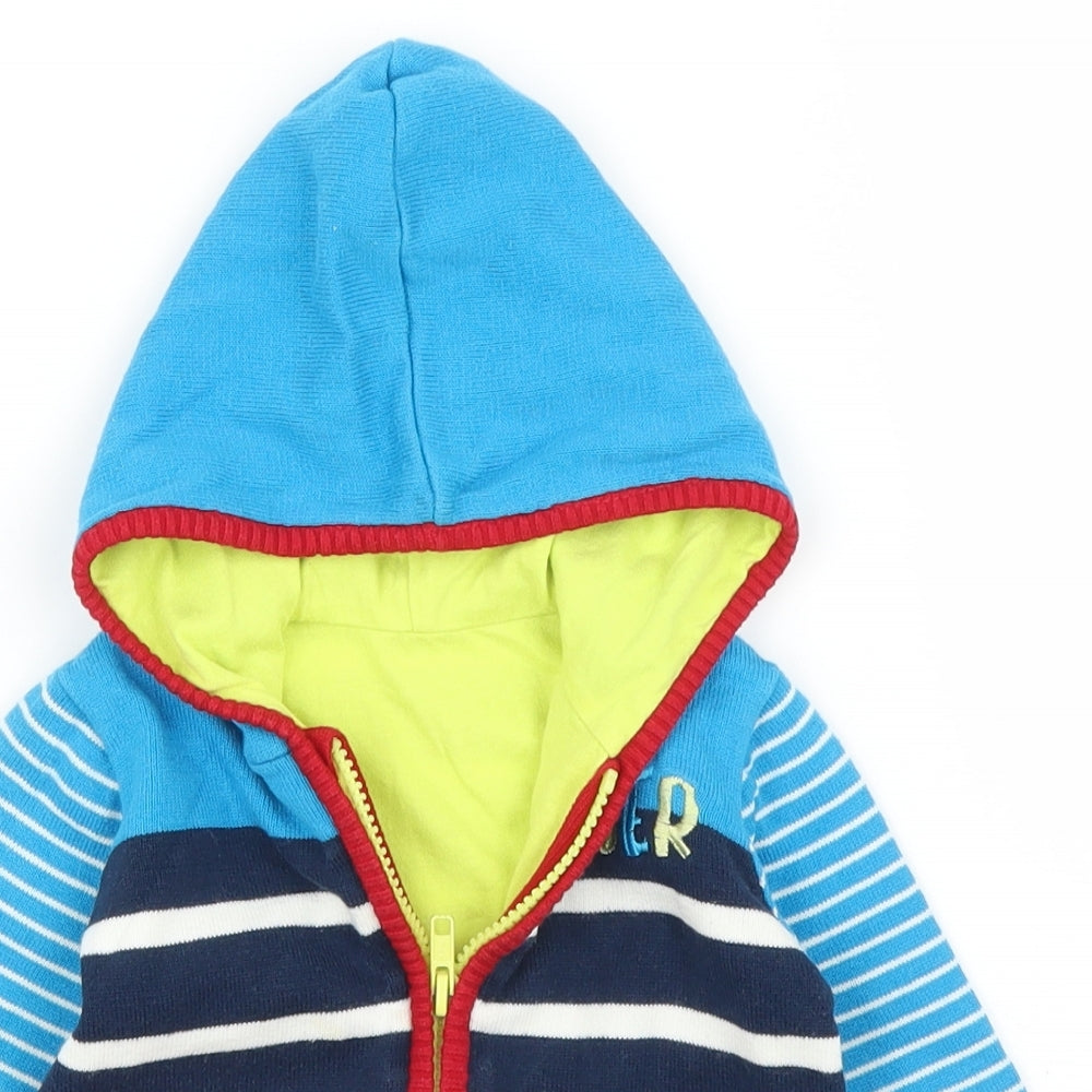 George Boys Blue Striped  Full Zip Jumper Size 6-9 Months