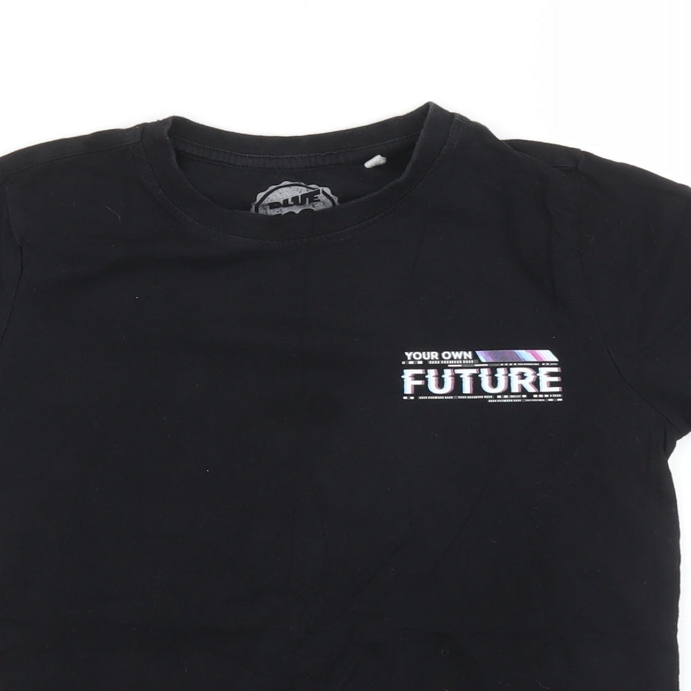 Close-up detail of Debenhams boys’ black basic t-shirt, size 10, years