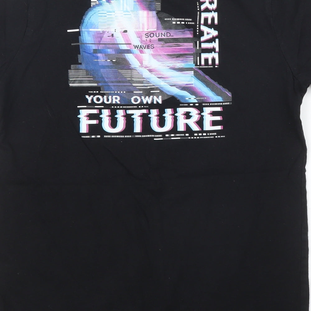Brand and care label for Debenhams boys’ black basic t-shirt, size 10, years