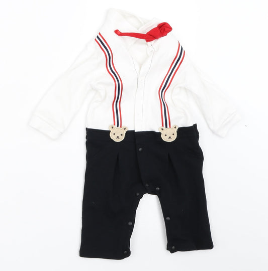 Front view of Preworn boys’ white trousers one-piece, size 3-6, months
