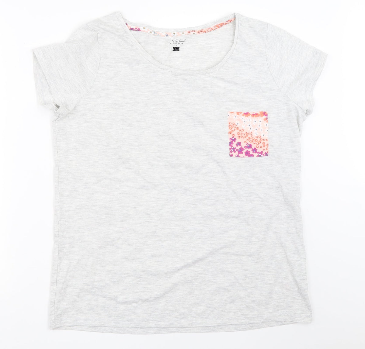 Front view of F&F women’s grey solid top pyjama top, size UK 16