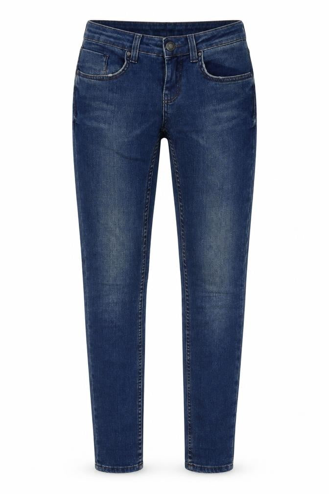 Front view of Topshop women’s blue denim skinny jeans, size UK 25, 32-inch leg