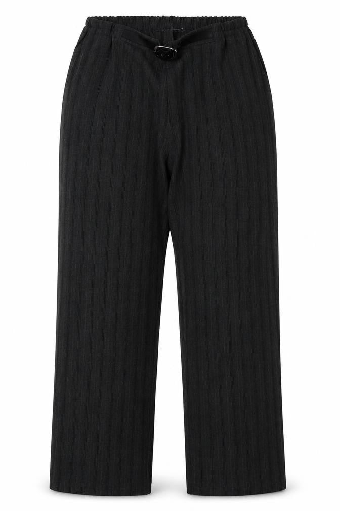 Front view of Preworn women’s grey striped trousers, size UK 18, 30-inch leg