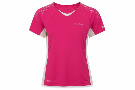 Front view of Pearl Izumi women’s pink basic t-shirt, size S