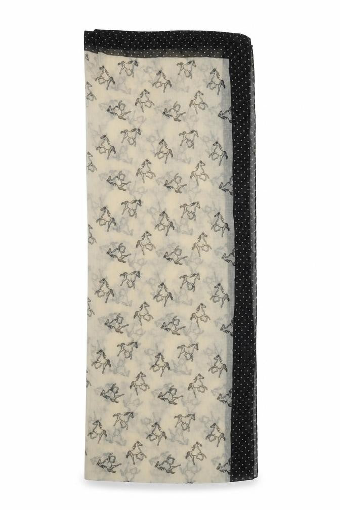 Front view of Preworn women’s beige chiffon shawl/wrap - horse print