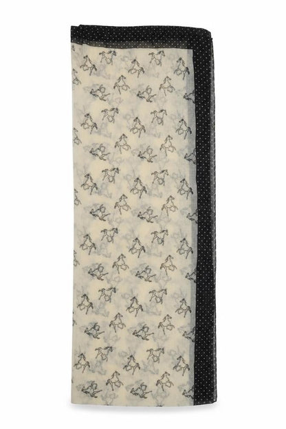 Front view of Preworn women’s beige chiffon shawl/wrap - horse print