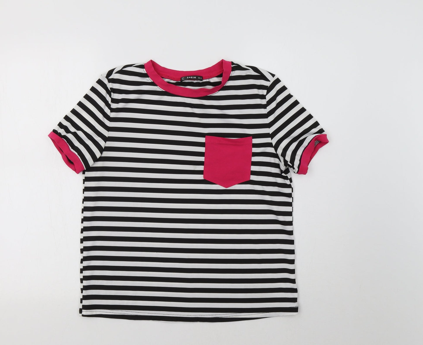 SheIn Womens White Striped  Basic T-Shirt Size S