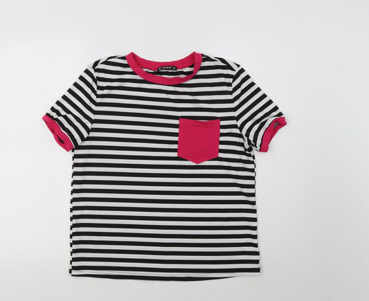 SheIn Womens White Striped  Basic T-Shirt Size S