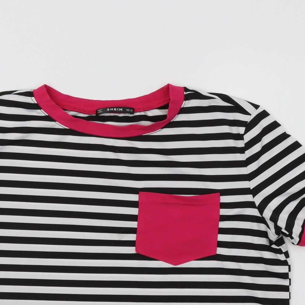 SheIn Womens White Striped  Basic T-Shirt Size S