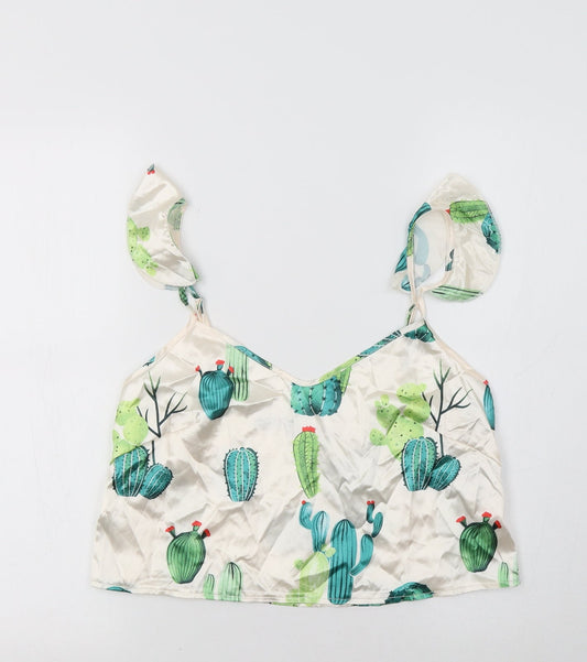 Nasty Gal Womens White Floral Satin Cropped Tank Size 10  - Cactus