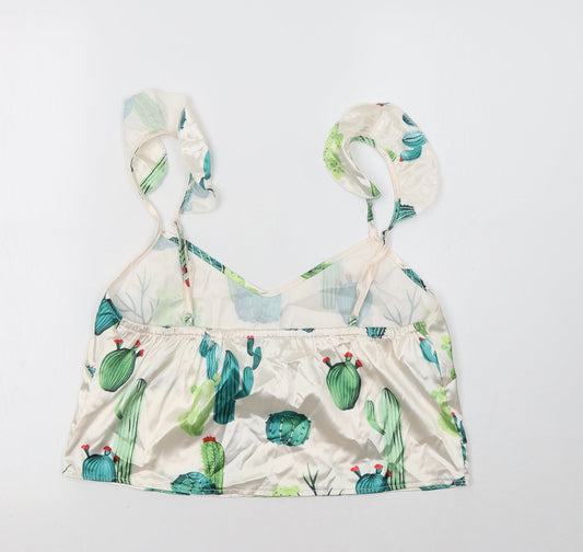 Nasty Gal Womens White Floral Satin Cropped Tank Size 10  - Cactus