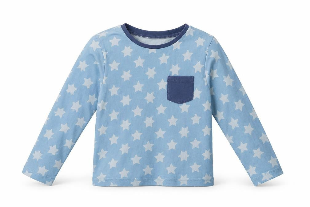 Front view of George boys’ blue pyjama top, size 6-7, years - star print