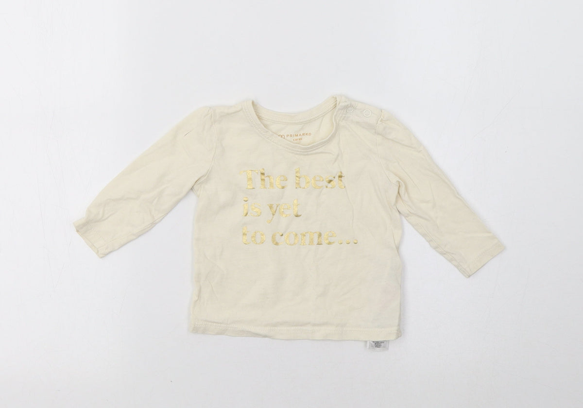 Additional front view of Primark Baby Ivory Basic T-Shirt, size 6-9, Months