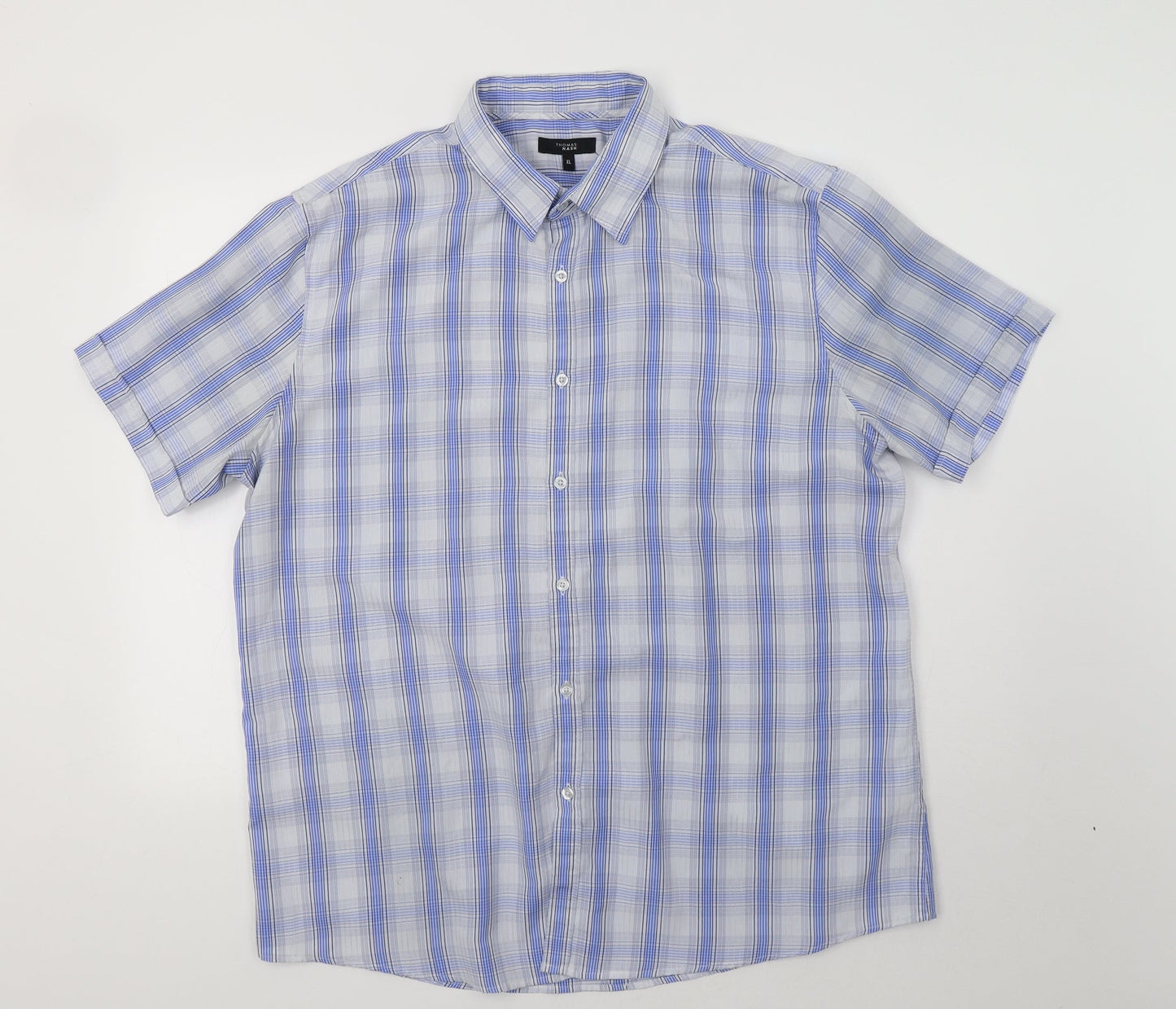 Thomas Na Mens Blue Check   Button-Up Size XL