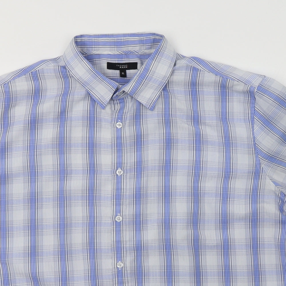 Thomas Na Mens Blue Check   Button-Up Size XL