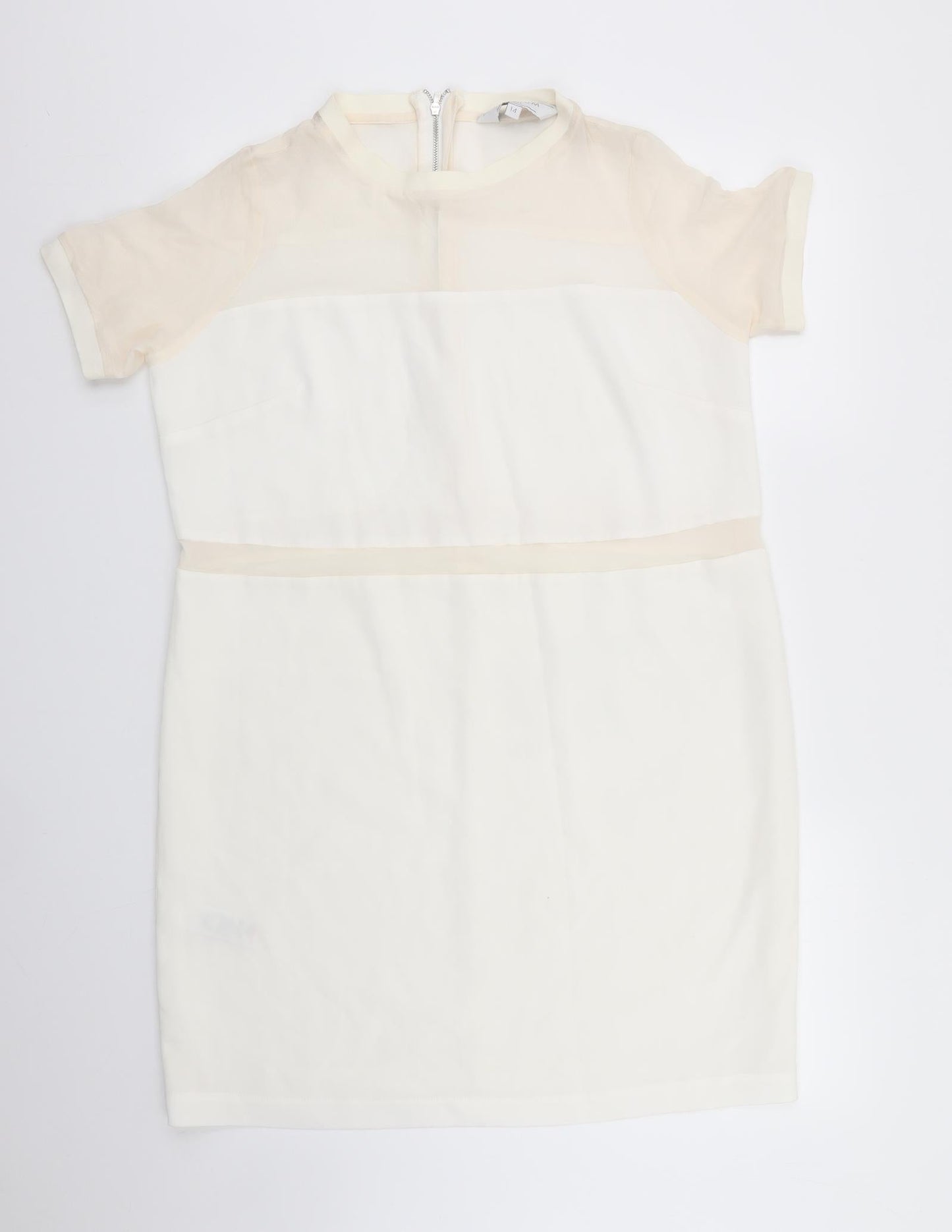 Premium Nex Womens Ivory Colourblock  Shift  Size 14  - Back zip Sheer Sections to dress