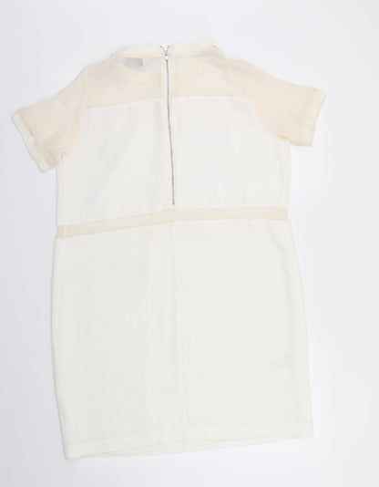 Premium Nex Womens Ivory Colourblock  Shift  Size 14  - Back zip Sheer Sections to dress