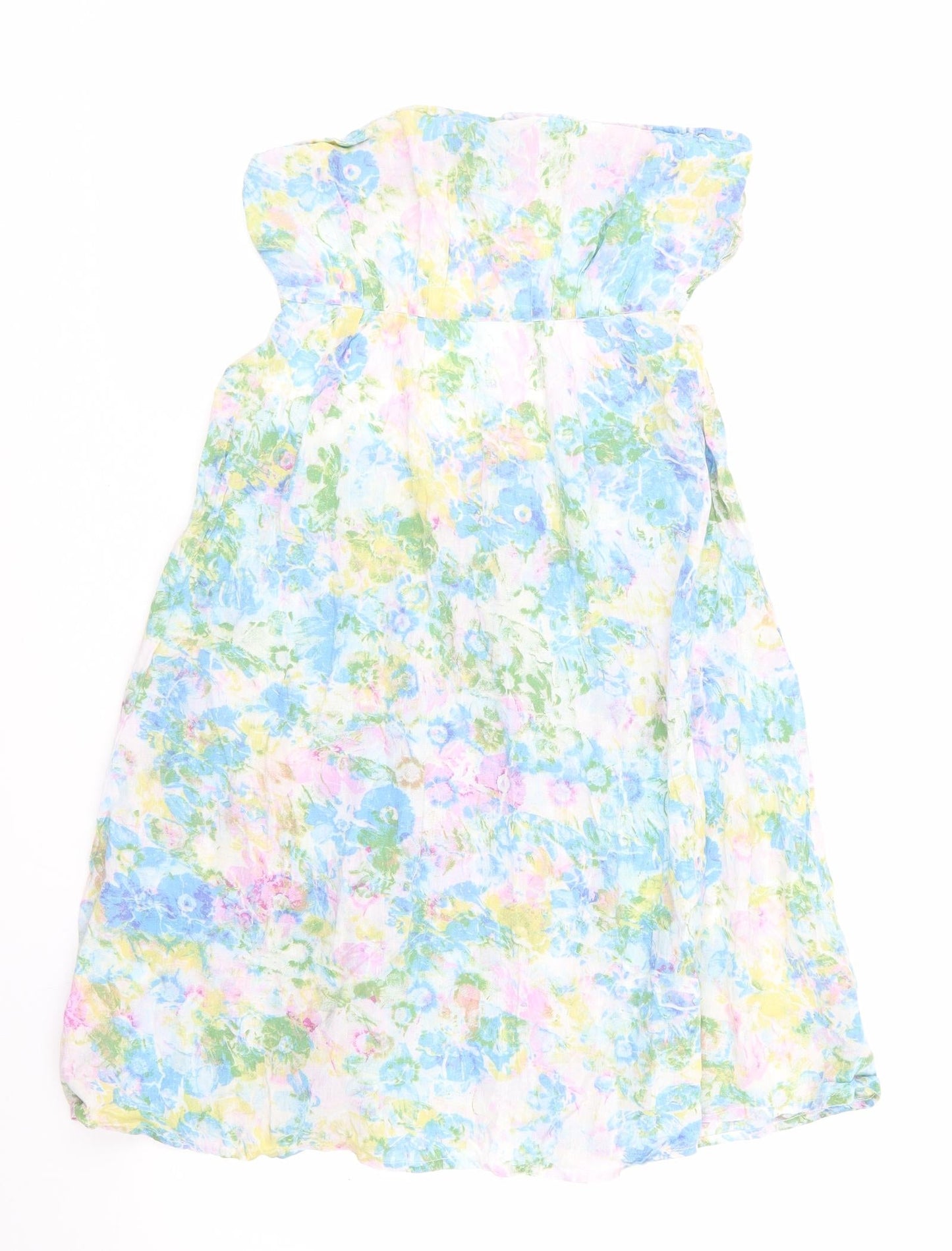 Topshop Womens Blue Floral  Slip Dress  Size S  - Elasticated bust & low waist to back