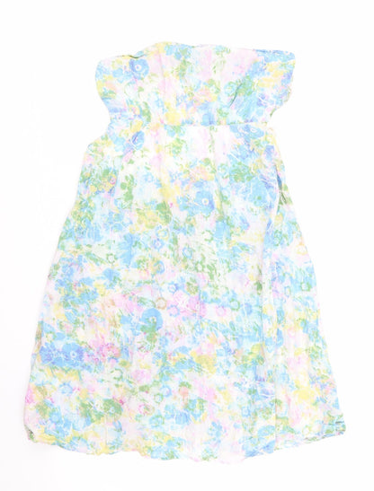 Topshop Womens Blue Floral  Slip Dress  Size S  - Elasticated bust & low waist to back