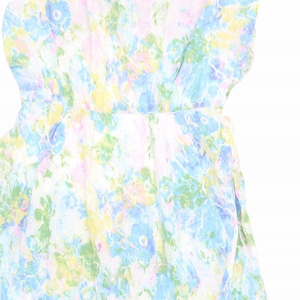 Topshop Womens Blue Floral  Slip Dress  Size S  - Elasticated bust & low waist to back