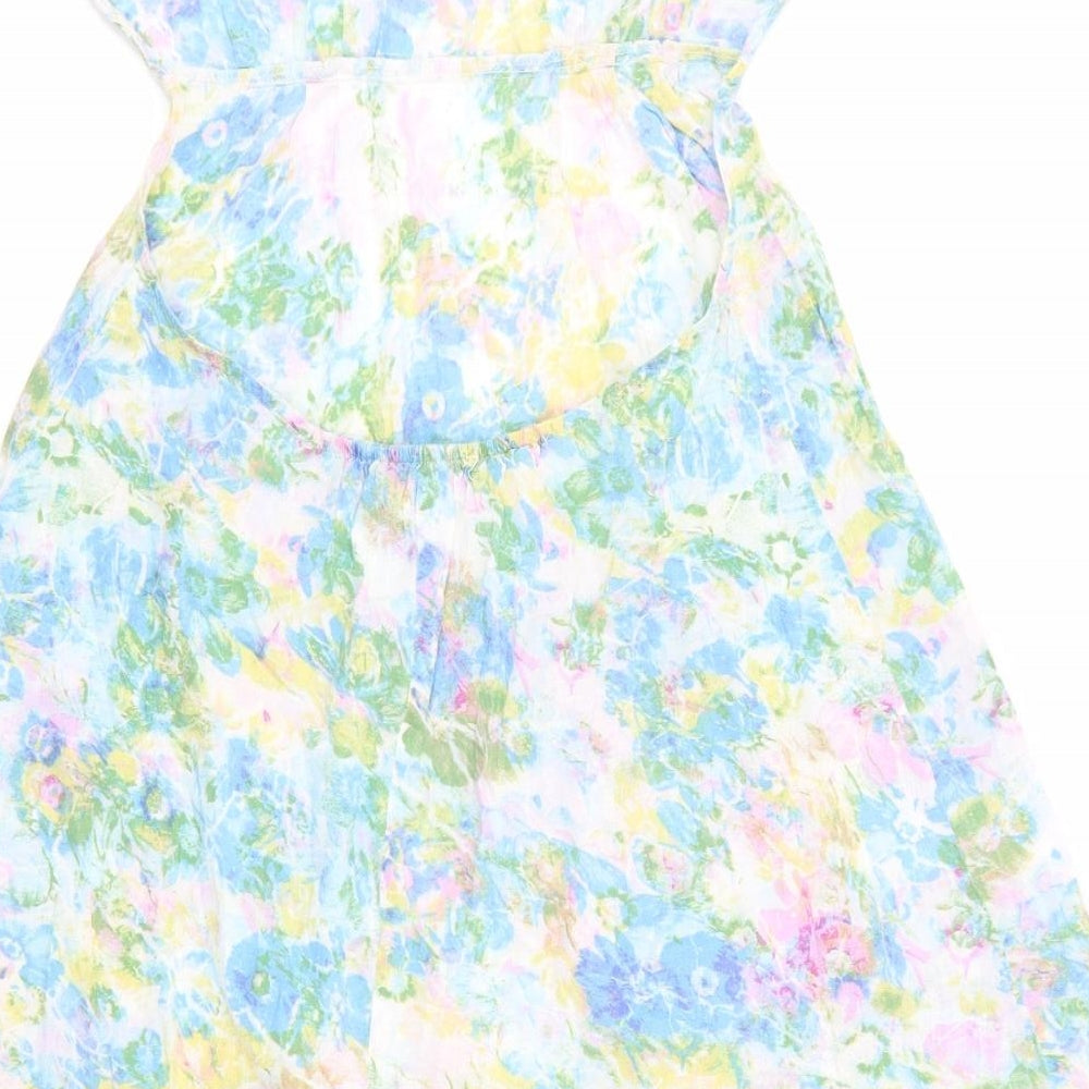 Topshop Womens Blue Floral  Slip Dress  Size S  - Elasticated bust & low waist to back