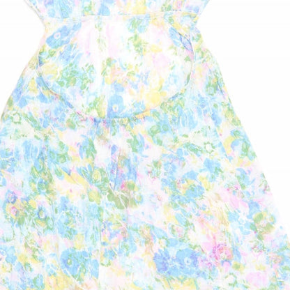 Topshop Womens Blue Floral  Slip Dress  Size S  - Elasticated bust & low waist to back