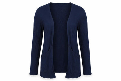 Front view of Stylewise women’s blue cardigan jumper, size UK 16