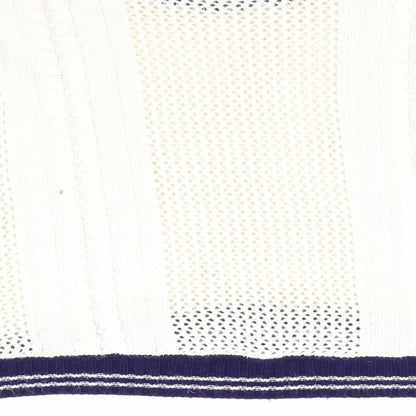 Blonde & Blonde  Womens Ivory   Pullover Jumper Size 14  - Cable & Open Knit Blue Neck Hem Cuff Trim