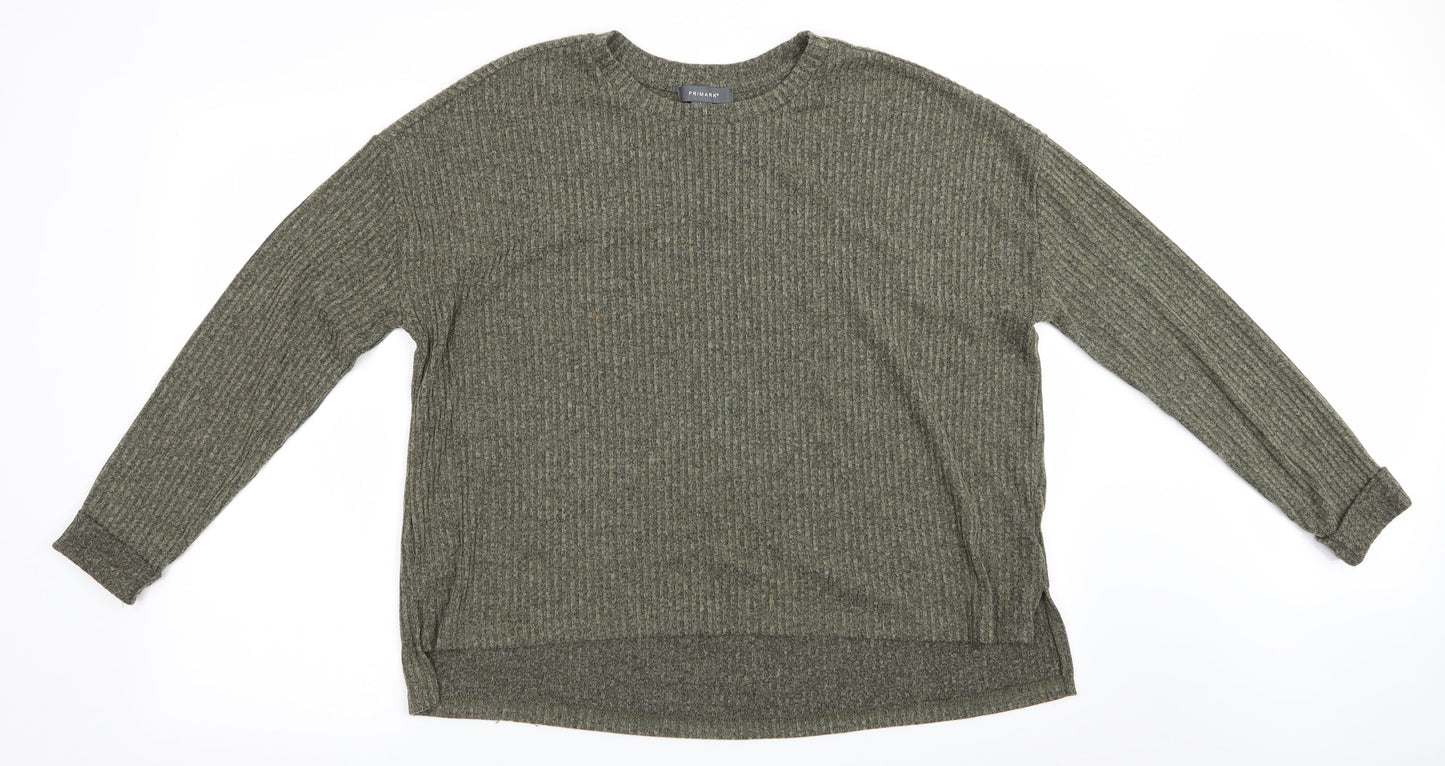Primark Womens Green Striped  Pullover Jumper Size L  - Soft Feel Vertical Stripe