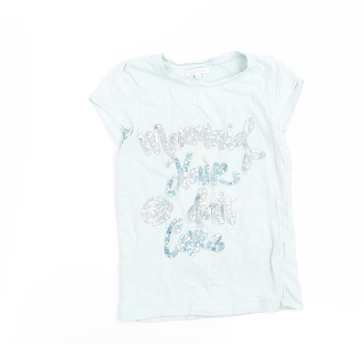 Blue Zoo Girls Blue   Basic T-Shirt Size 5-6 Years  - Mermaid Hair Don't Care