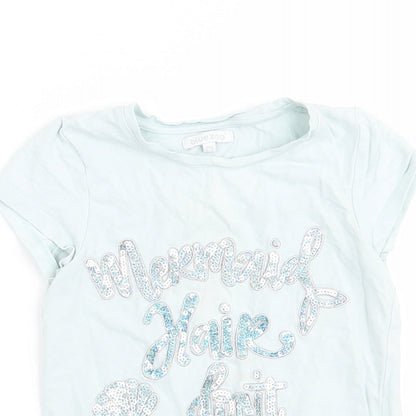 Blue Zoo Girls Blue   Basic T-Shirt Size 5-6 Years  - Mermaid Hair Don't Care