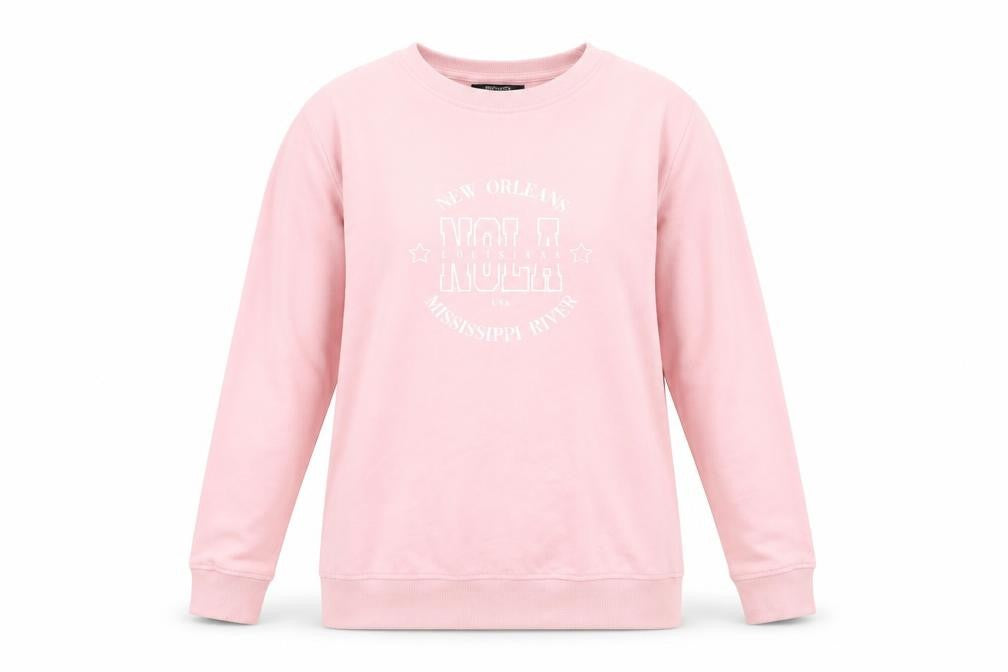 Front view of ESMARA women’s pink pullover sweatshirt, size M, - new orleans