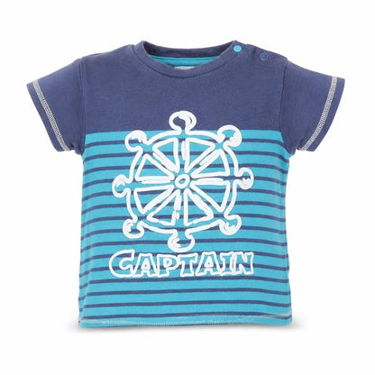 Front view of Mini Club Baby Blue Striped Basic T-Shirt, size 12-18, Months