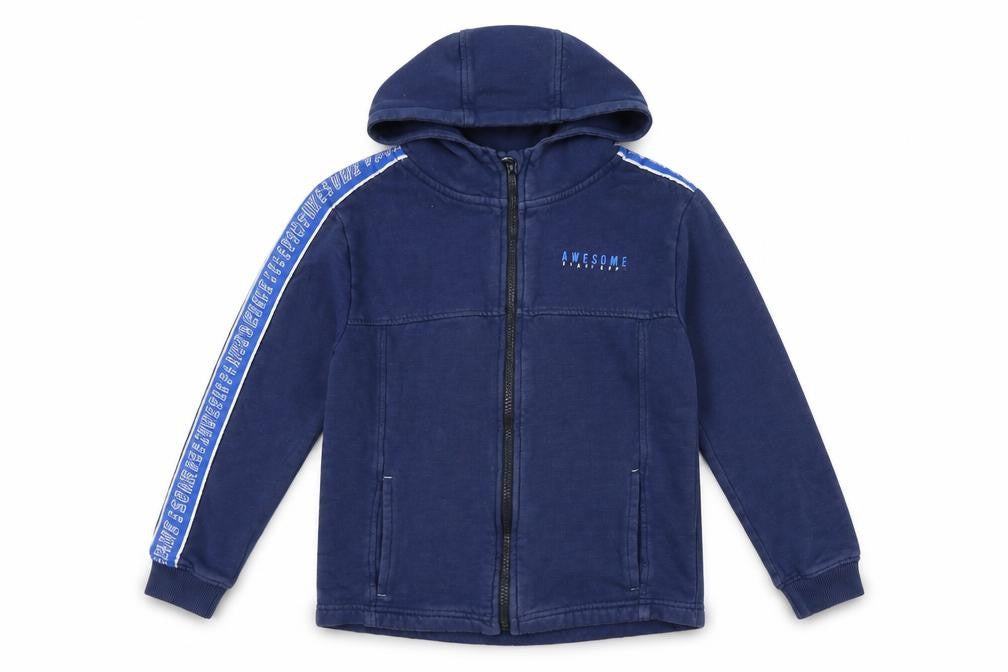 Front view of George boys’ blue herringbone full zip hoodie, size 10-11, years