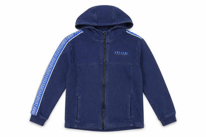 Front view of George boys’ blue herringbone full zip hoodie, size 10-11, years