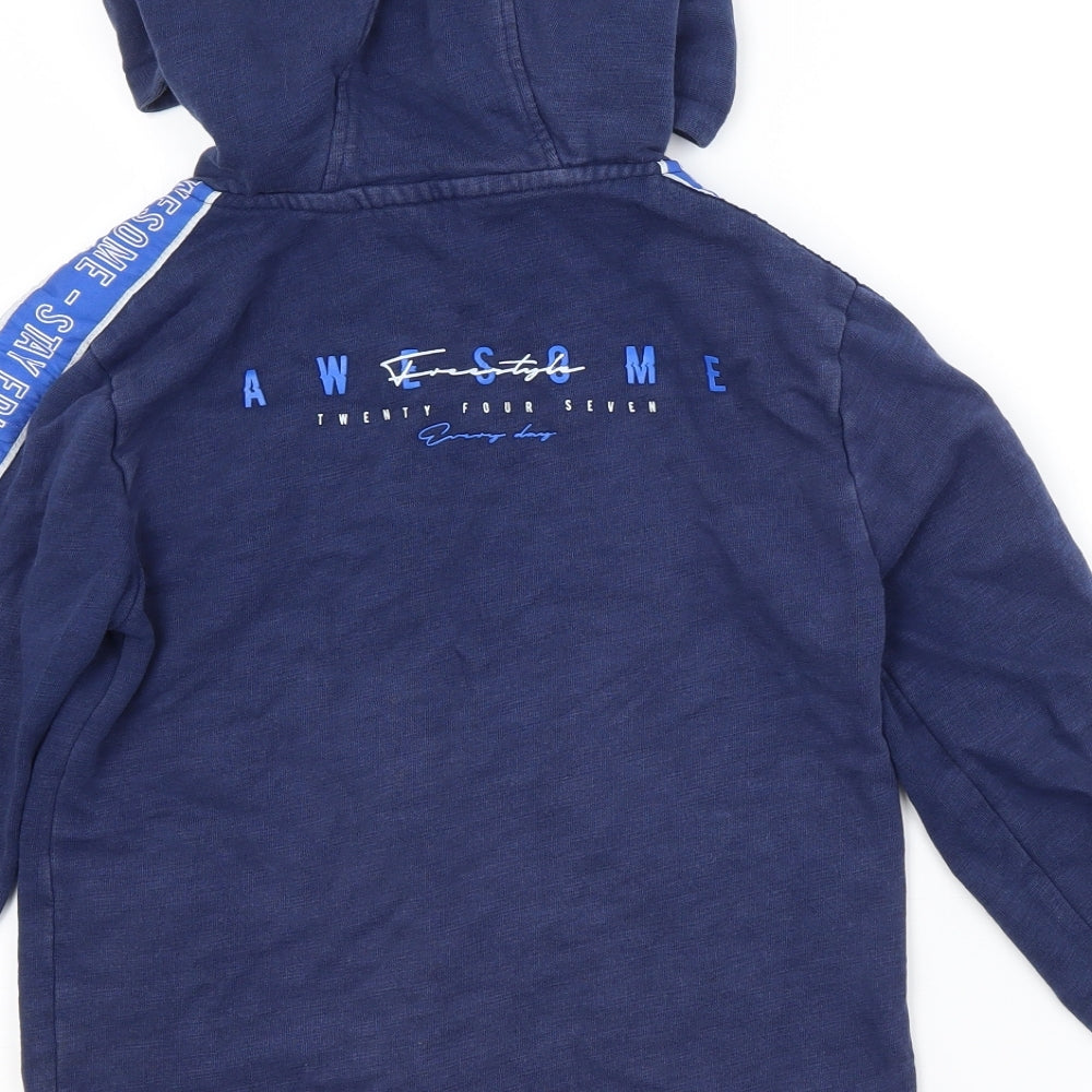 George Boys Blue Herringbone  Full Zip Hoodie Size 10-11 Years