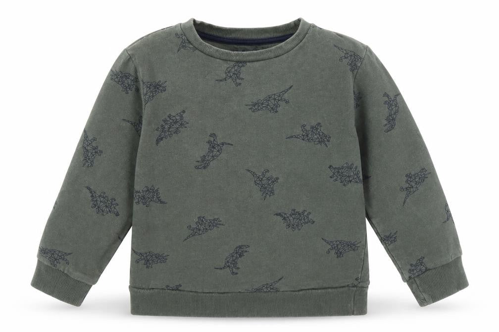 Front view of URBAN RASCALS boys’ green animal print pullover sweatshirt, size 5-6, years
