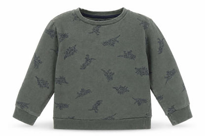 Front view of URBAN RASCALS boys’ green animal print pullover sweatshirt, size 5-6, years