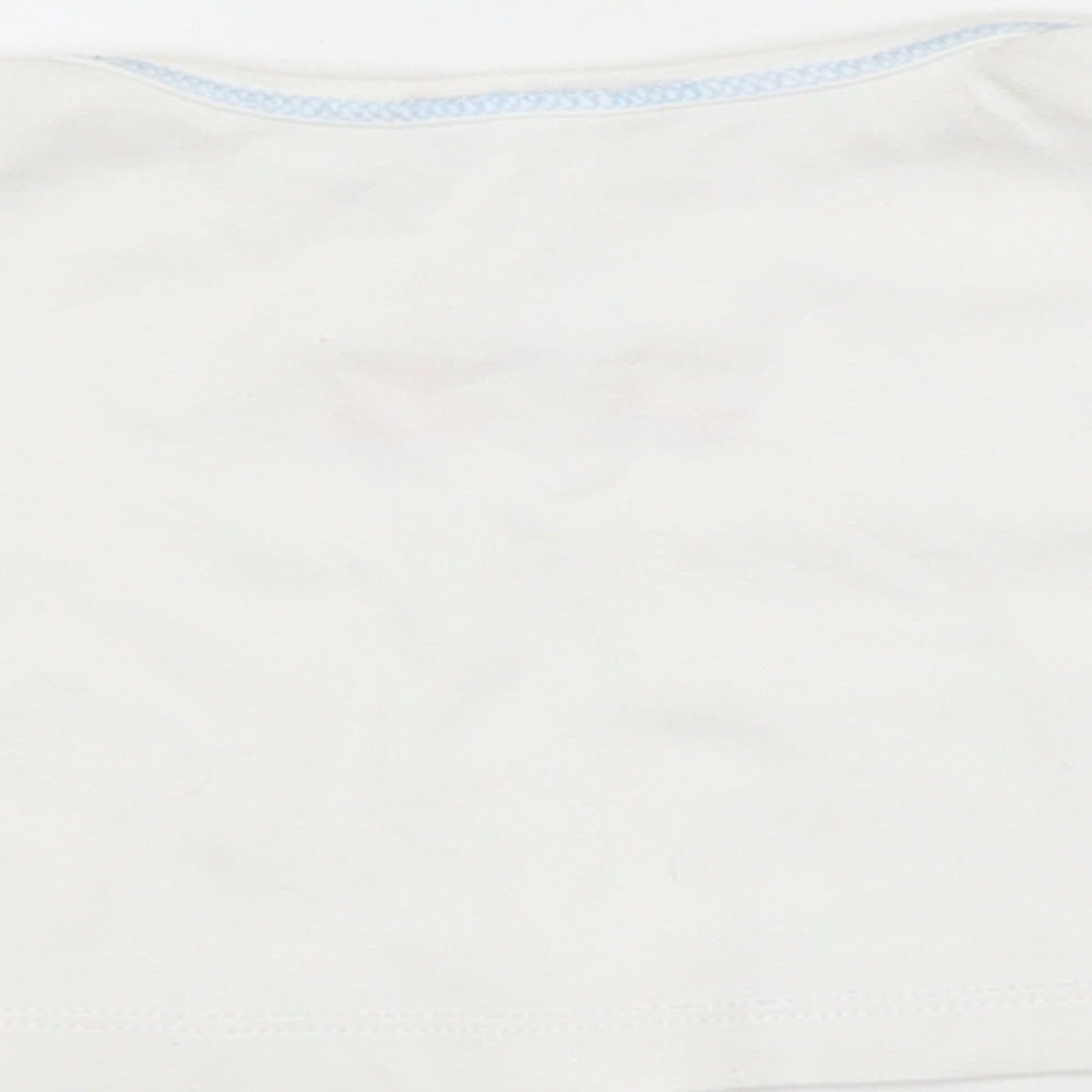 Brand and care label for Magnolia Baby White Basic T-Shirt, size 0-3, Months