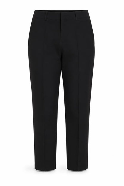 Front view of PRETTYLITTLETHING women’s black trousers, size UK 12, 31-inch leg