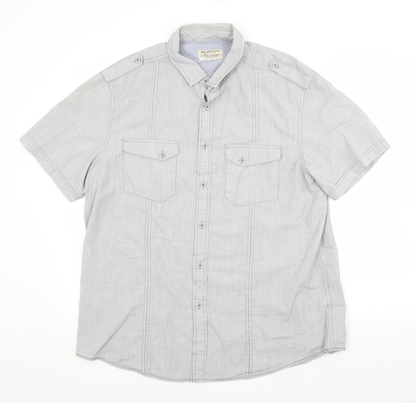 Mens UK Size XL Burton Grey  Button-Up Short Sleeve Casual Shirt