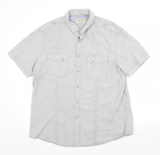 Mens UK Size XL Burton Grey  Button-Up Short Sleeve Casual Shirt
