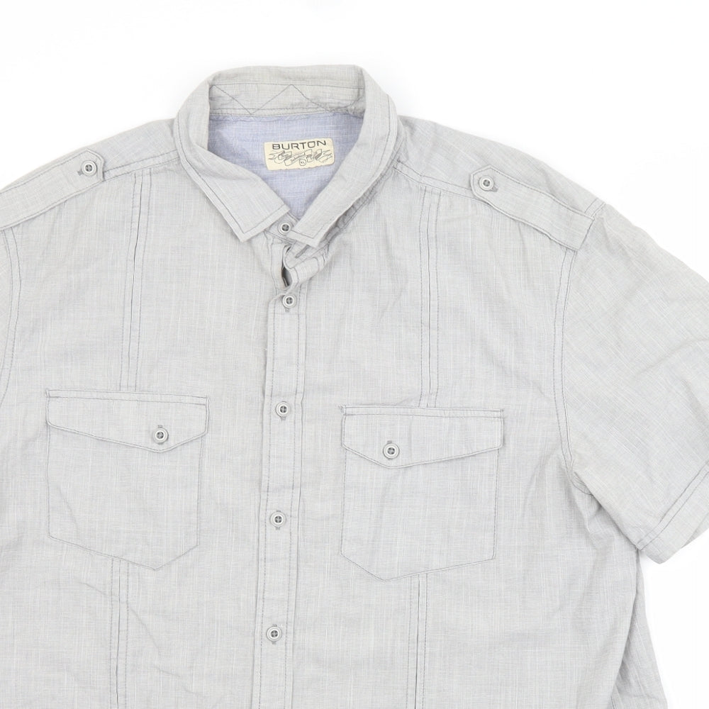 Mens UK Size XL Burton Grey  Button-Up Short Sleeve Casual Shirt