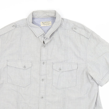 Mens UK Size XL Burton Grey  Button-Up Short Sleeve Casual Shirt
