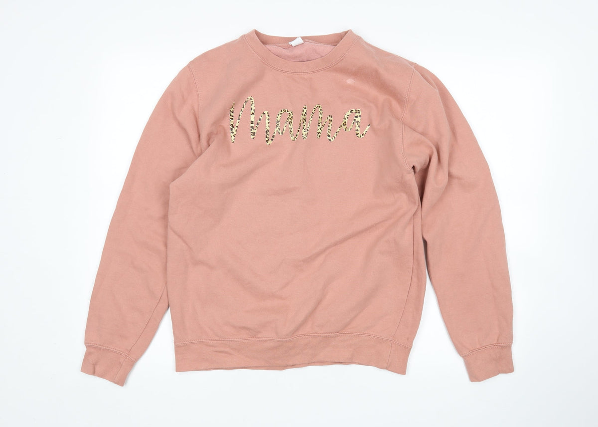 Additional front view of women’s pink pullover sweatshirt, size S