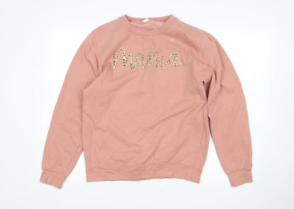 Additional front view of women’s pink pullover sweatshirt, size S