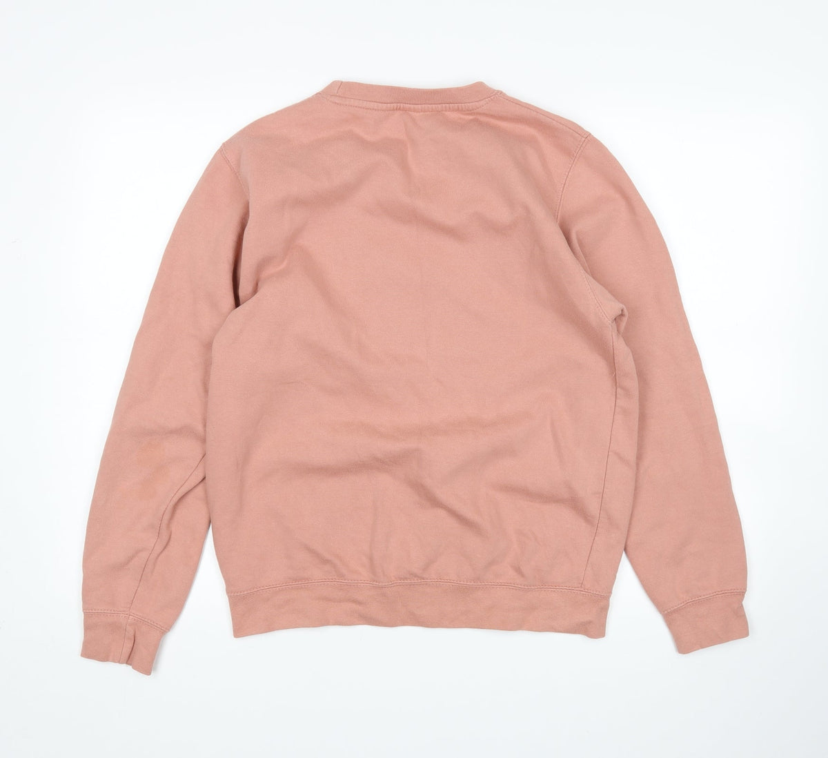 Back view of women’s pink pullover sweatshirt, size S