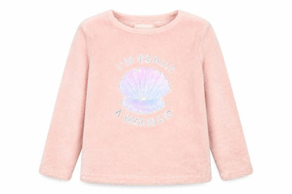 Front view of Primark girls’ pink top pyjama top, size 6-7, years