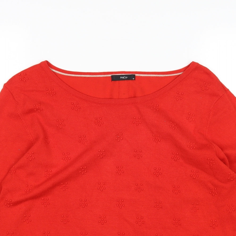 Womens UK Size 12 M&Co Red Pullover Jumper