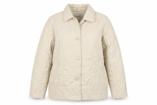 Front view of Northmoor women’s beige floral jacket, size UK 14